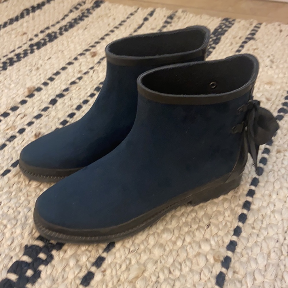 Suede Navy Rain Booties with Bow